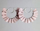 Sterling Silver Hoop Earrings with Blush Pink Fabric Ruffles