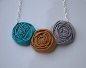 Teal, Grey, and Mustard Yellow Rolled rosette necklace