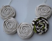 Cream, Green and Brown rolled rosette necklace