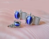 Cuff Links // Blue Vintage 70s Wrap Cufflinks & Tie Tack // Dante