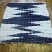 Hand woven rag rug - 2.7' x 2.9' ,,Dark blue, light blue, zigzag''