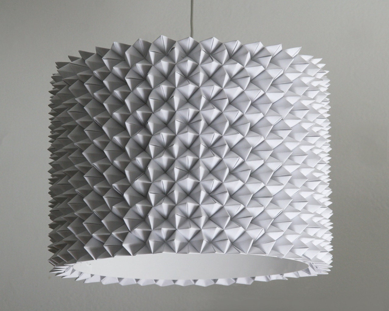 Large Faceted Drum Shade - White Folded Paper Hanging Lamp - Shade Only