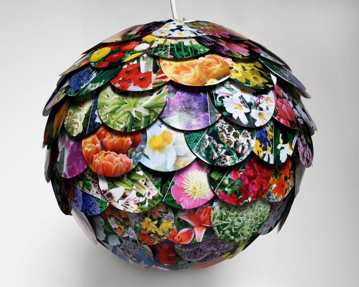 Artichoke Mixed Floral Pendant Light - Hanging Paper Lantern - Shade Only