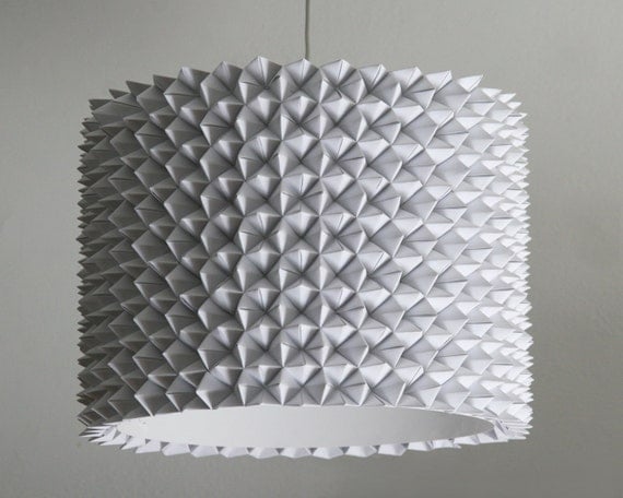 Large Faceted Drum Shade - White Folded Paper Hanging Lamp - Shade Only