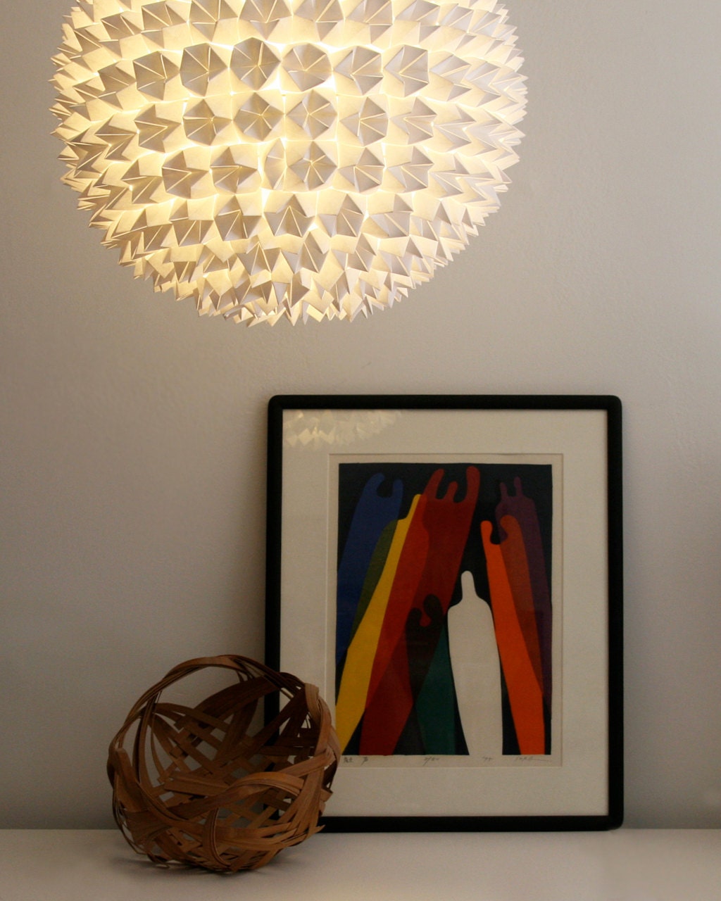 RESERVED FOR tanxiaoyue - CUSTOM 24 inch Large Faceted Pendant Light - White Folded Paper Hanging Sphere Lamp