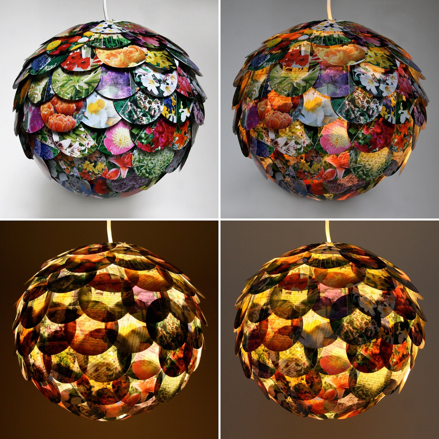 Artichoke Mixed Floral Pendant Light - Hanging Paper Lantern - Shade Only