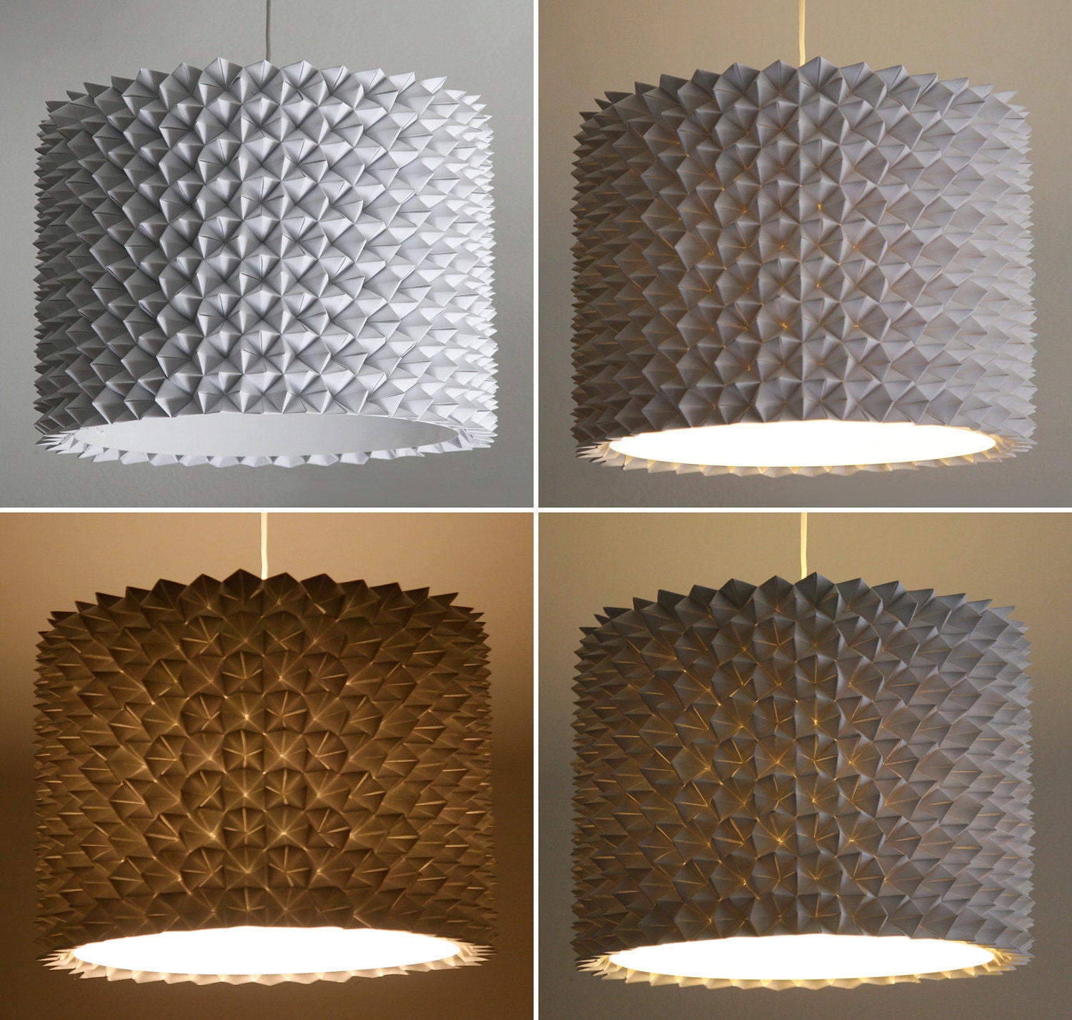 Large Faceted Drum Shade - White Folded Paper Hanging Lamp - Shade Only