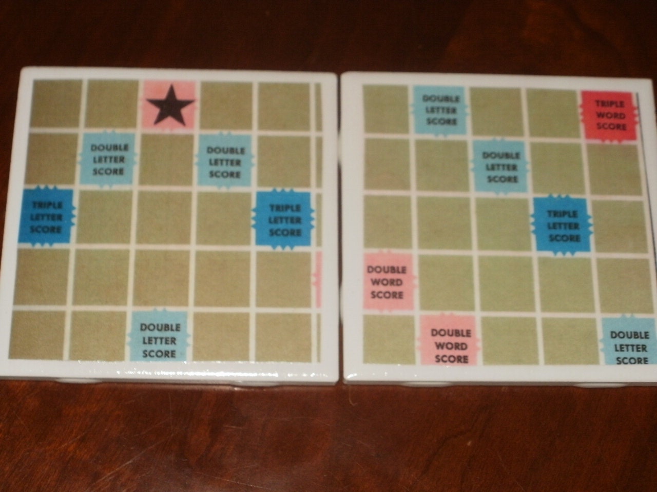 Scrabble Board Tile Coasters...Set of 4...Vintage Background...Full Cork Bottom...For Drinks or Candles