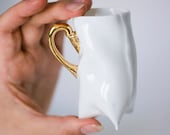 Coffee cup - Porcelain cup - white with gold, ceramic cup handmade contemporary ceramic by Endesign