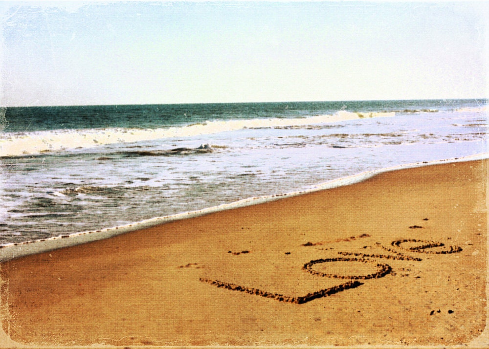 Valentine's Day Love Beach Wedding Sand Ocean Surf Sea Summer Anniversary - 5 x 7 art print by Dawn Smith