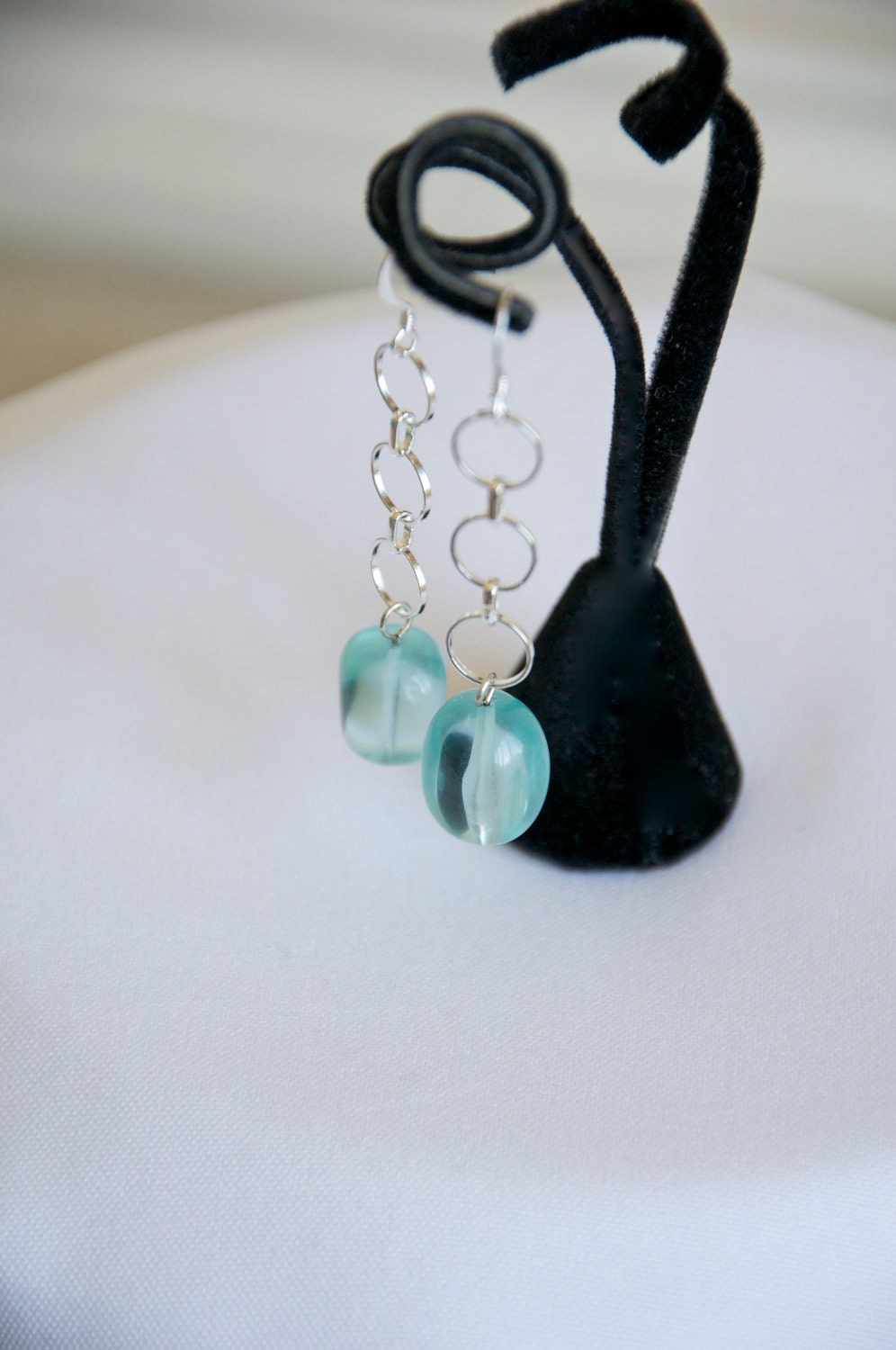 SALE: Fun Circle Chain Dangle Earrings with Pale Teal Bead