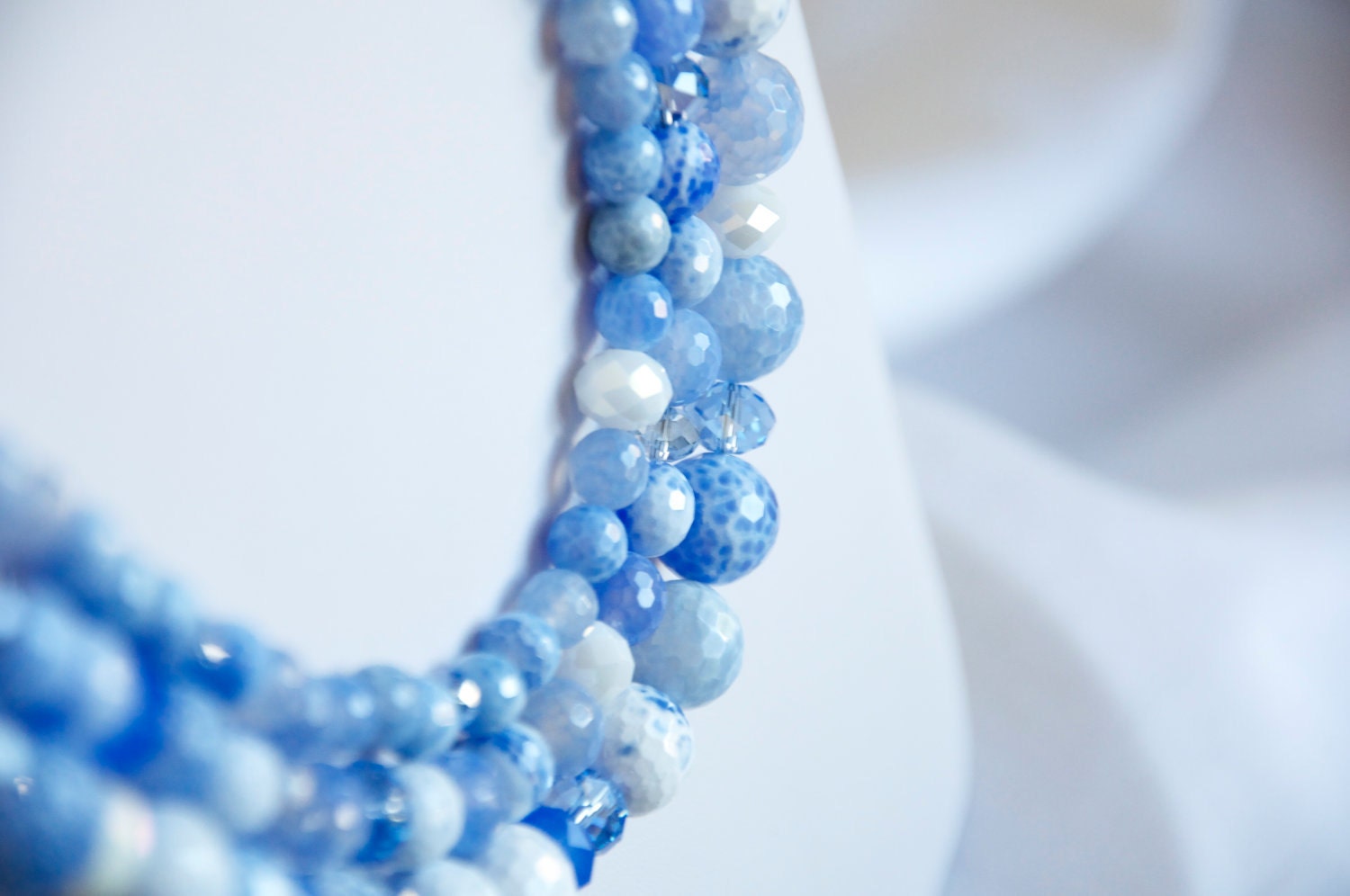 Sweet Pale Blue Triple Strand Agate Necklace