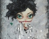 Big Eye Art Print Signed Zombie Art Undead Beauty Queen by Lizzy Love apprx 11x14