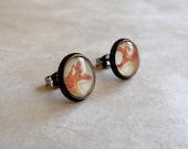 Orange Fox Post Earrings 10mm Antique Brass Bezel