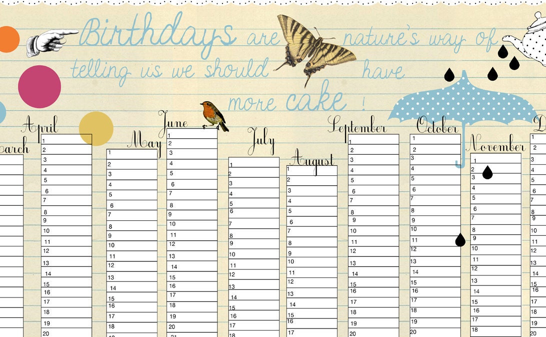 Birthday Calendar I LIKE COLOURS