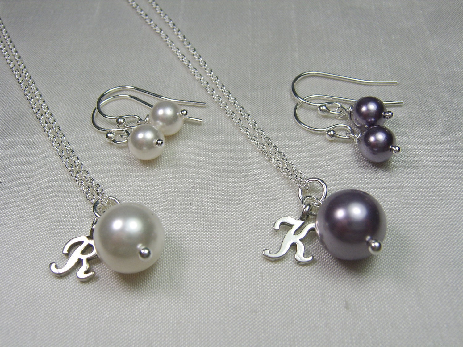 Bridesmaid Jewelry - Set of 3 - Initial Necklace Earring Sets - Bridesmaid Necklaces