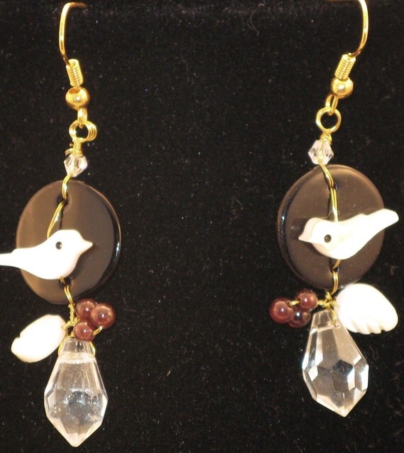 Bird and Berries dangle earrings - SALE