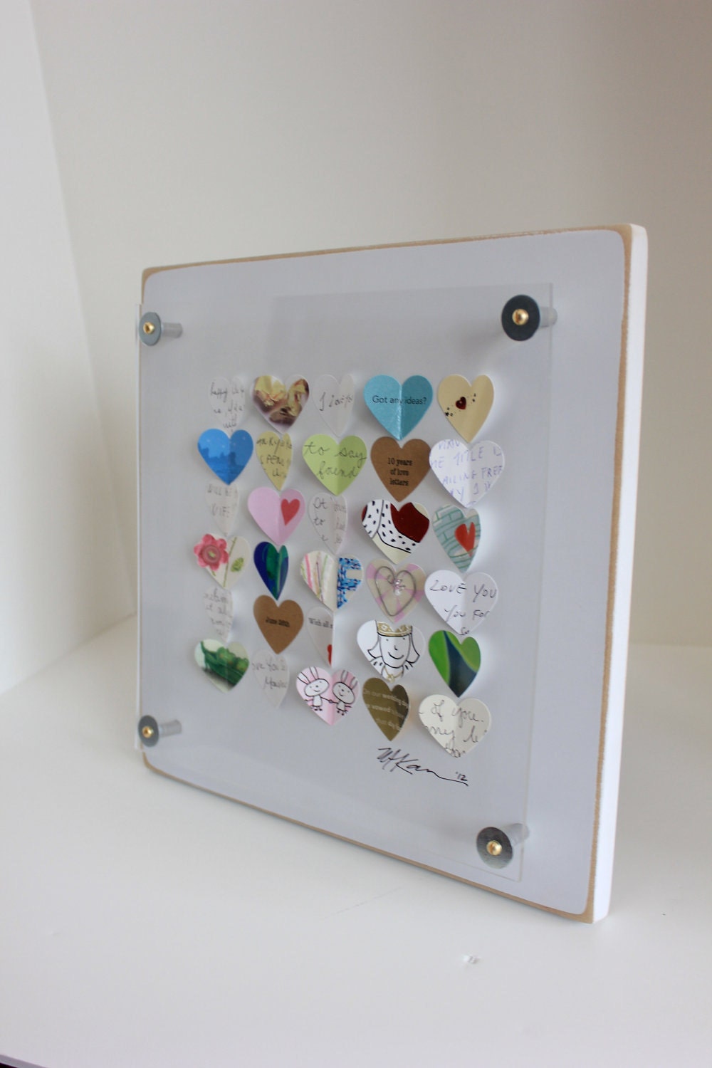 Personalized anniversary Gift or First anniversary paper gift - Anniversary Card - 3d framed hearts - Paper wedding hearts