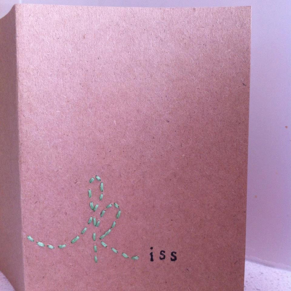 Stitched and stamped card - kiss