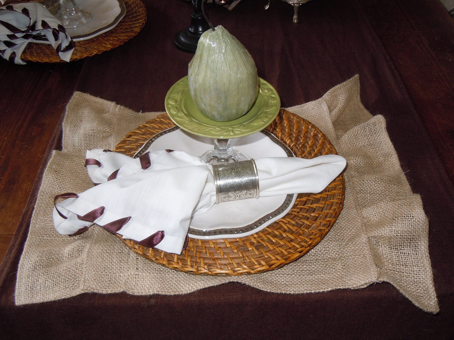 Burlap Ruffle Squares, Placemats, Centerpiece Mats, Set of Six, Home Decor, Wedding, Party, On SALE