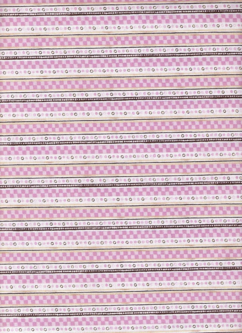 Pink Fabric Checked Tiny Dots Brown Stripe Fabric Fat Quarters - also BTY Cotton Quilting Crafting Cotton Fabric Craft Supplies YacketUSA