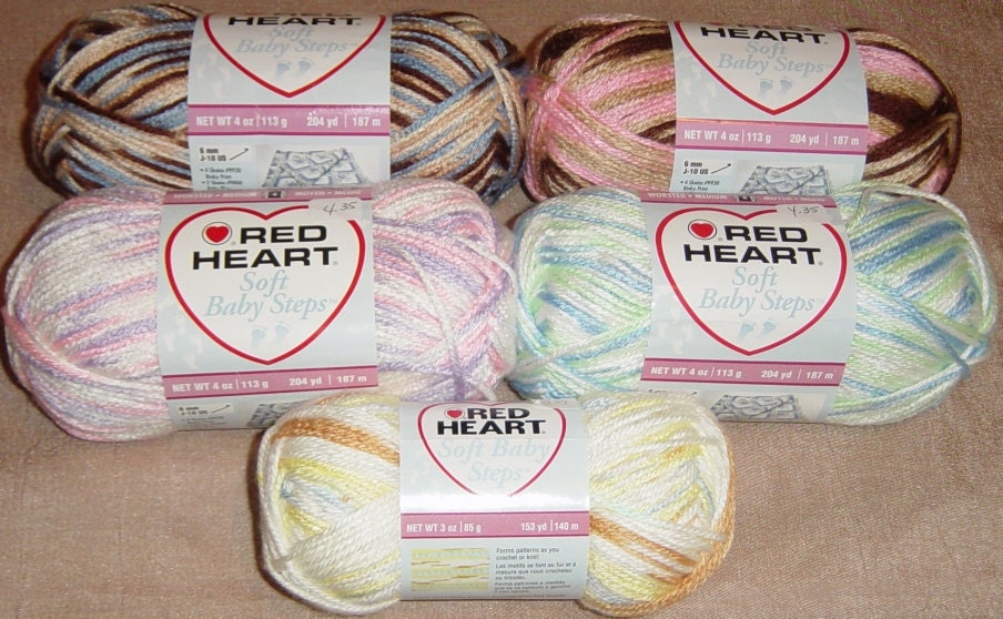 Red Heart Baby Soft Steps Yarn Pinks Blues Yellows Crocheting Yarn Knitting Yarn Three skeins, Your Choice Craft Supplies YacketUSA