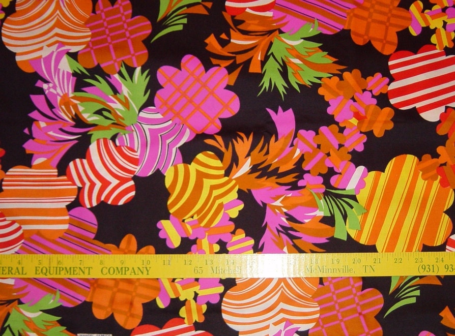Black Fabric Neon Pink Green Orange Tropical Fabric 44"  2 1/2 Yards Available Polyester Cotton Fabric BTY, Craft Supplies YacketUSA