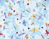 Sky Blue Fabric White Clouds Red Butterflies Yellow Dragonflies Fat Quarters - also BTY Quilting Cotton Fabric Craft Supplies YacketUSA