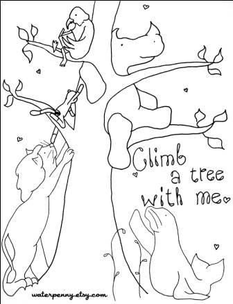 Climb a Tree with Me - Embroidery Pattern and Coloring Page