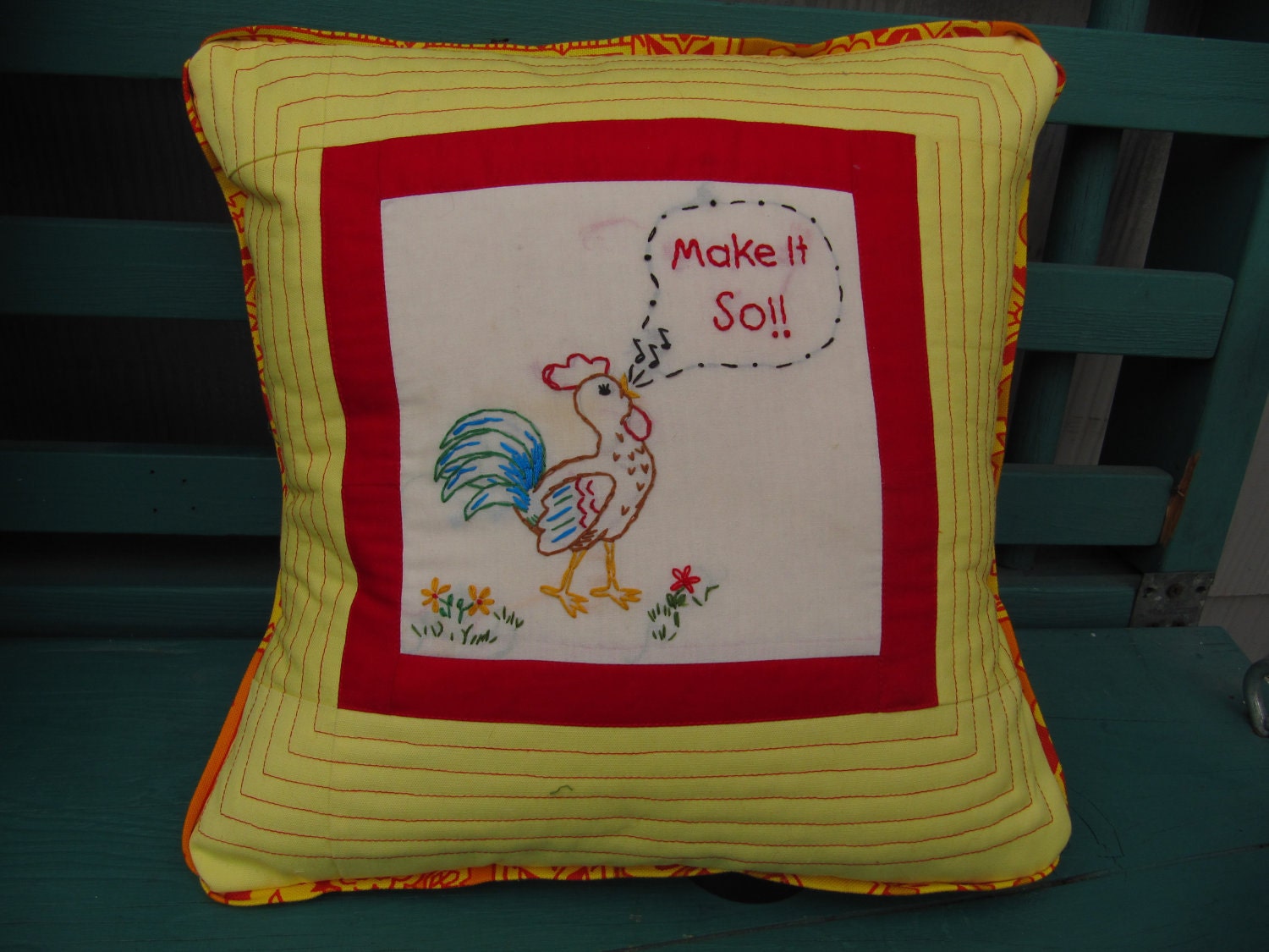 Make It So Rooster - Embroidered and Quilted Decorative Throw Pillow
