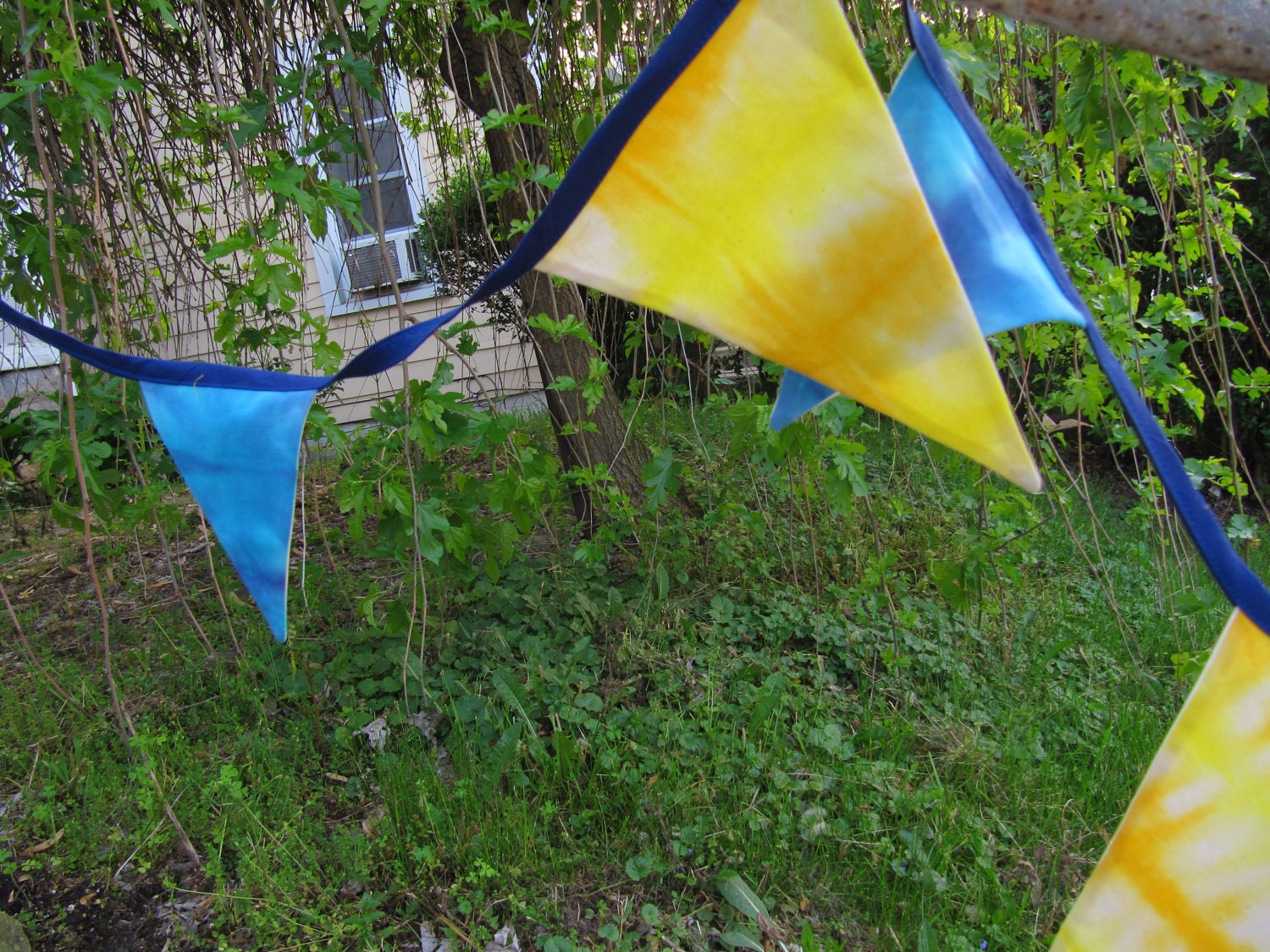 Sale - Fun Summer Bunting - Blue and Yellow Hand Dyed