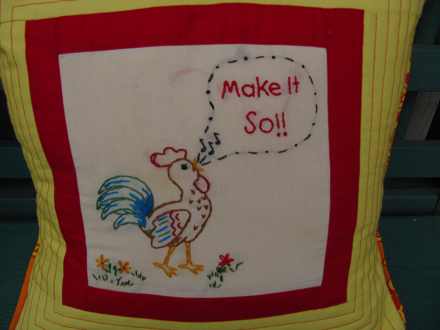 Make It So Rooster - Embroidered and Quilted Decorative Throw Pillow