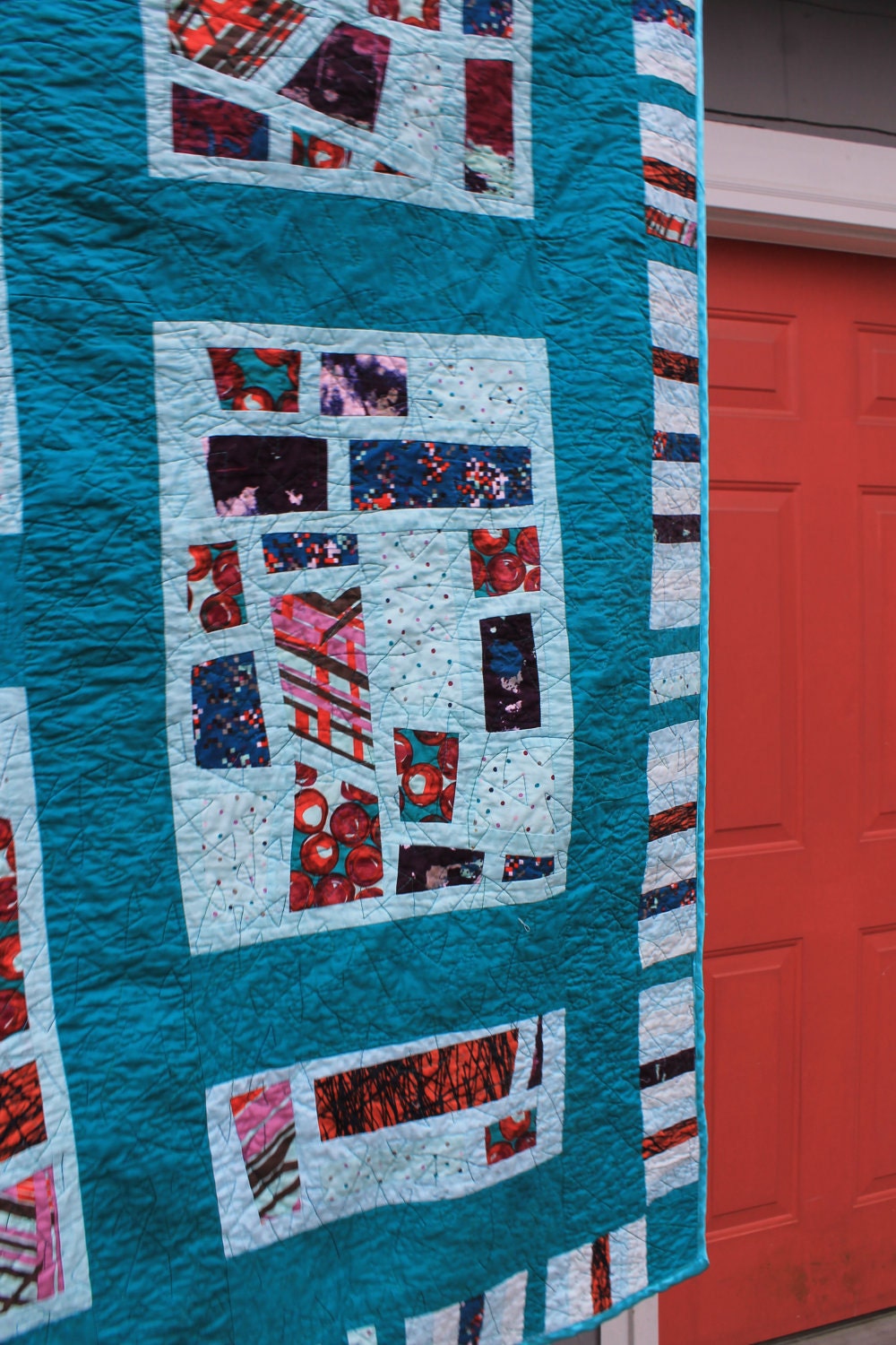 Modern Mosaic Style Teal Quilt