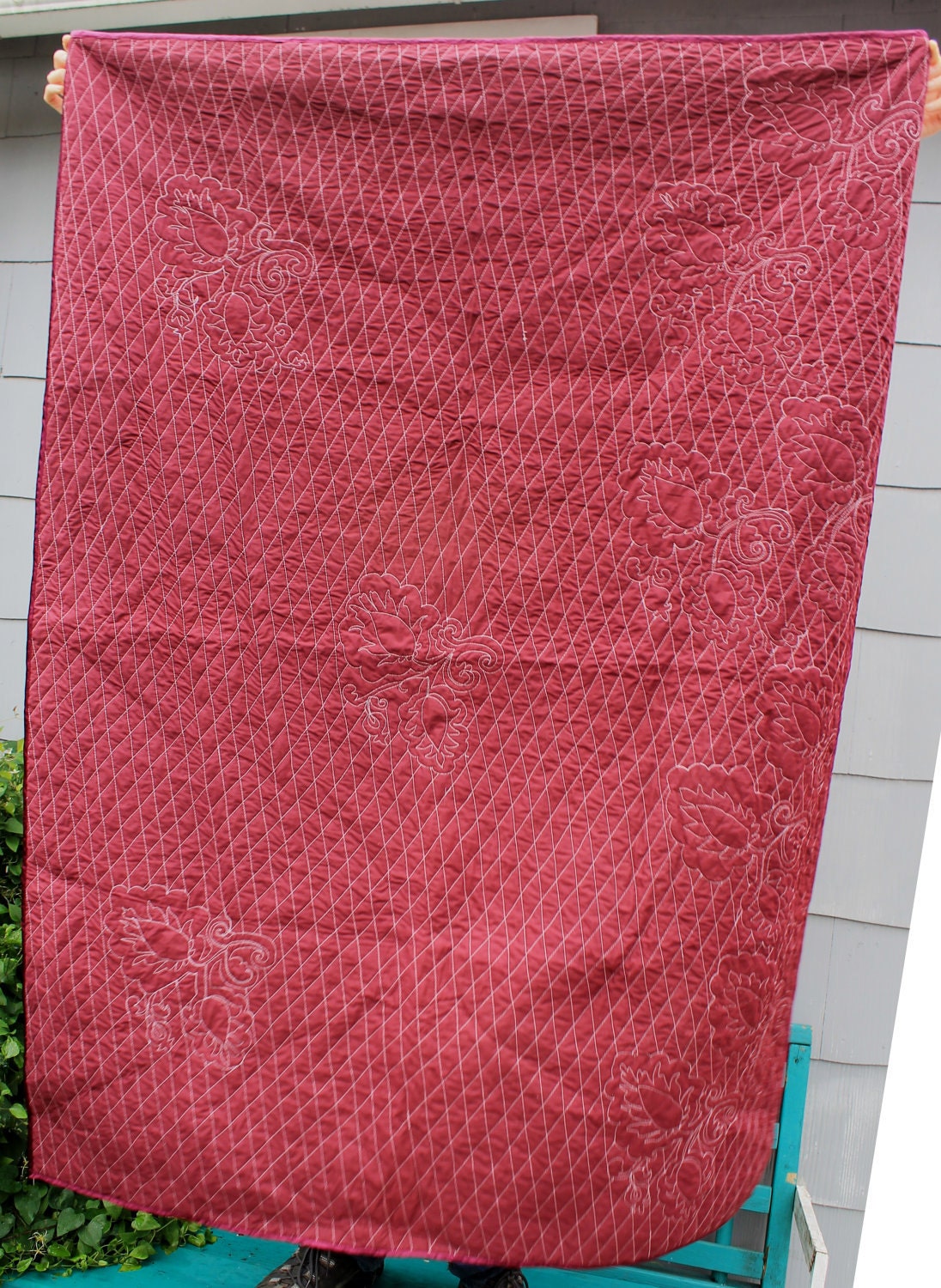 Modern Maroon Whole Cloth Quilt
