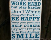 Family Rules of the House Subway Sign - Hand Painted and Distressed with vinyl lettering - 11'x24"