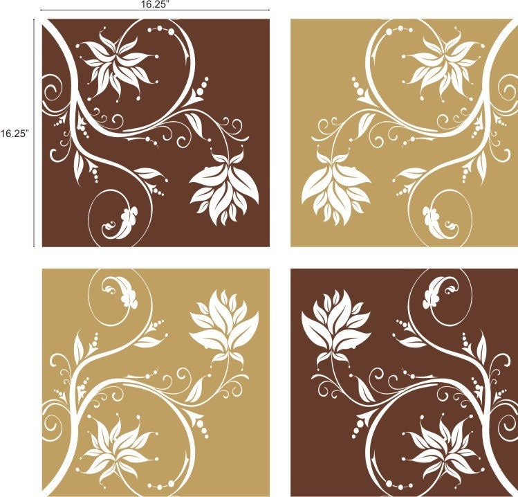 FLORAL SQUARES decorative wall graphics matte finish removable stickers decals art