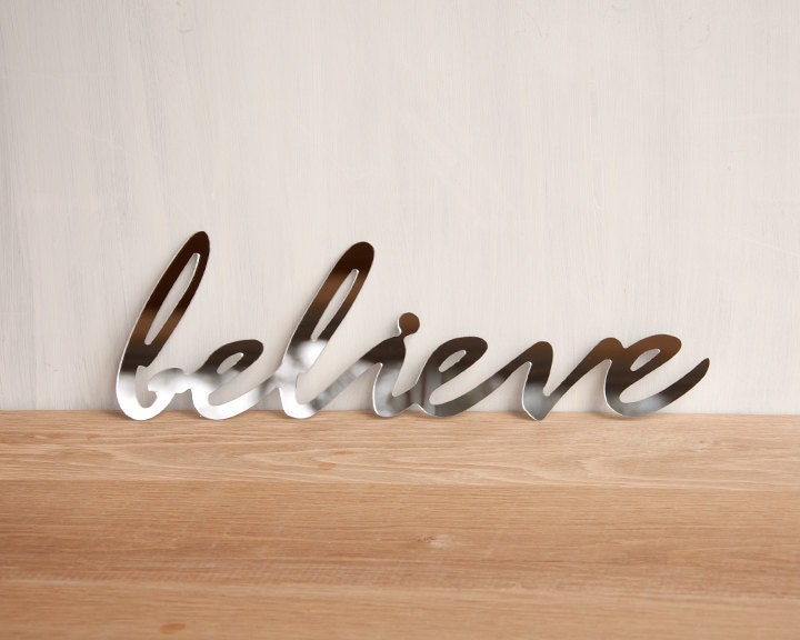 Mirror Word Wall Decor, Wall Art 'Believe' -  signage, typography, handwriting