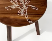 Modern Handmade Walnut Side Table with Inlaid Magnolia detail by Patrick Lajoie