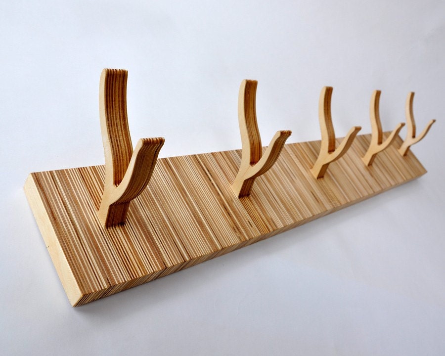 Wall Hooks, Modern Twig Coat Rack - 5-Peg TWIGGY series 'Straight and Narrow'