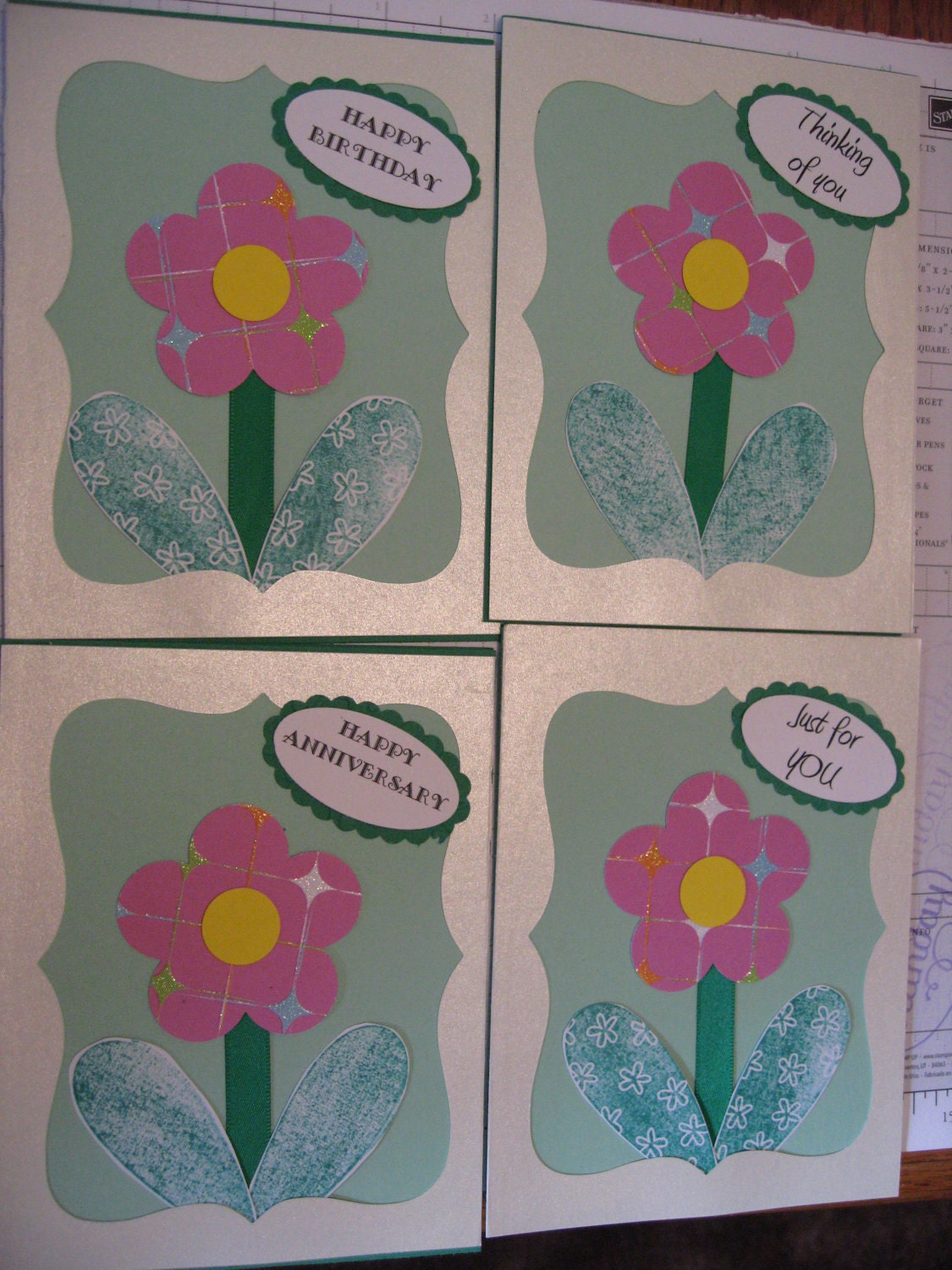 FREE SHIPPING - Set of Four Greeting Cards, Assorted Occasions, Anniversary, Birthday, Friendship