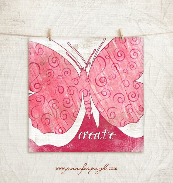 Pink Whimsy Butterfly - Create 12x12 Print