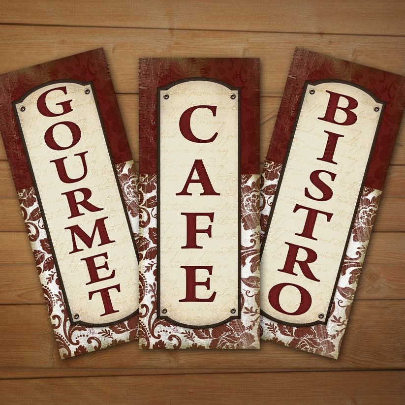 CLEARANCE - Damask Gourmet Bistro Cafe Kitchen 4x10 print set