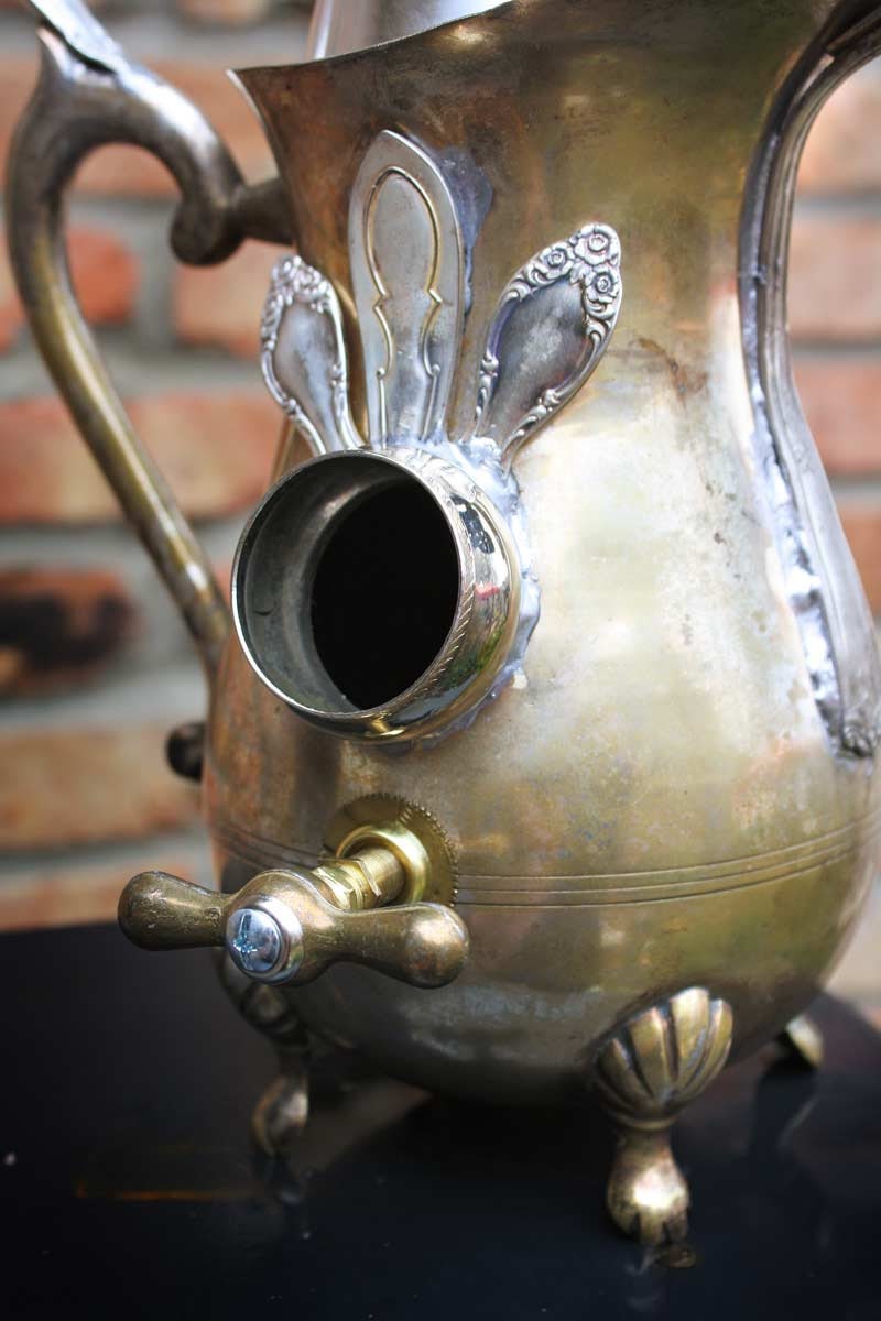 Birdhouse Bird house Repurposed Upcycled Total Custom Silverplate Teapot Pitcher with Found Objects Metal Recycled Objects OOAK