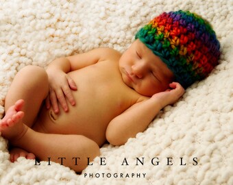 Rainbow Beanie Thick-Thin Crochet Hat Pattern (383)