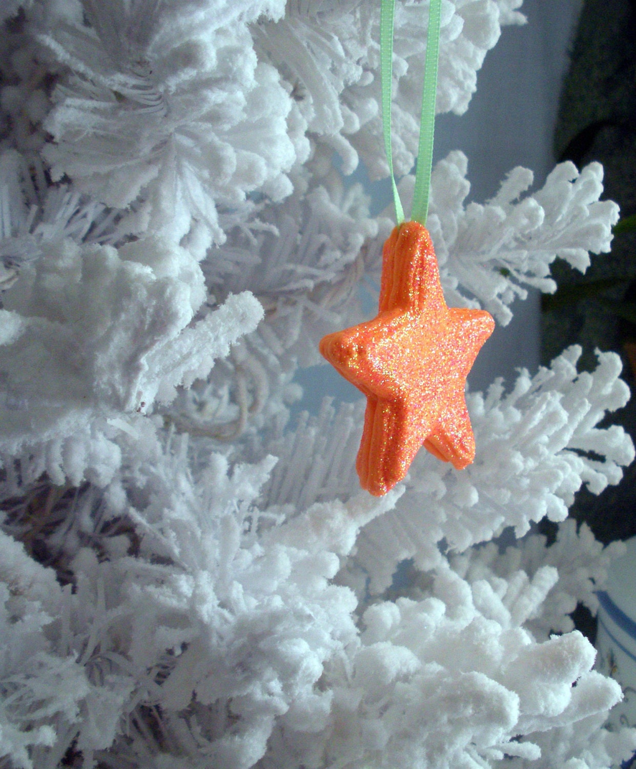 Hand Made Star Sugar Ornament Orange Glittered UNIQUE Home Decor Weddings Birthdays Cake Topper Gift Basket Filler Spring Summer Peachy