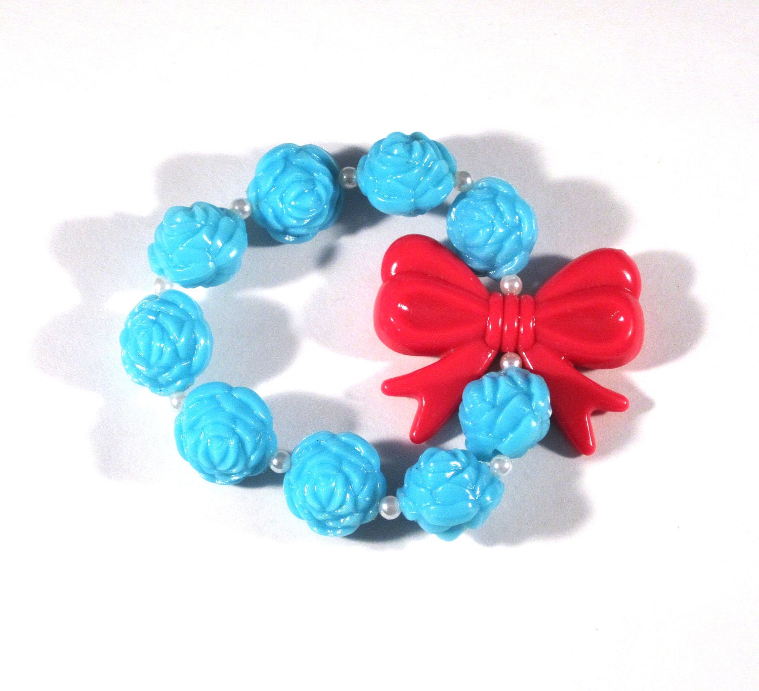Shabby Chic Carved Rose Bracelet with Big Pink Bow
