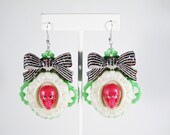 Hot Pink Swarovski Skull Earrings with Glittery Acrylic Bow Accent