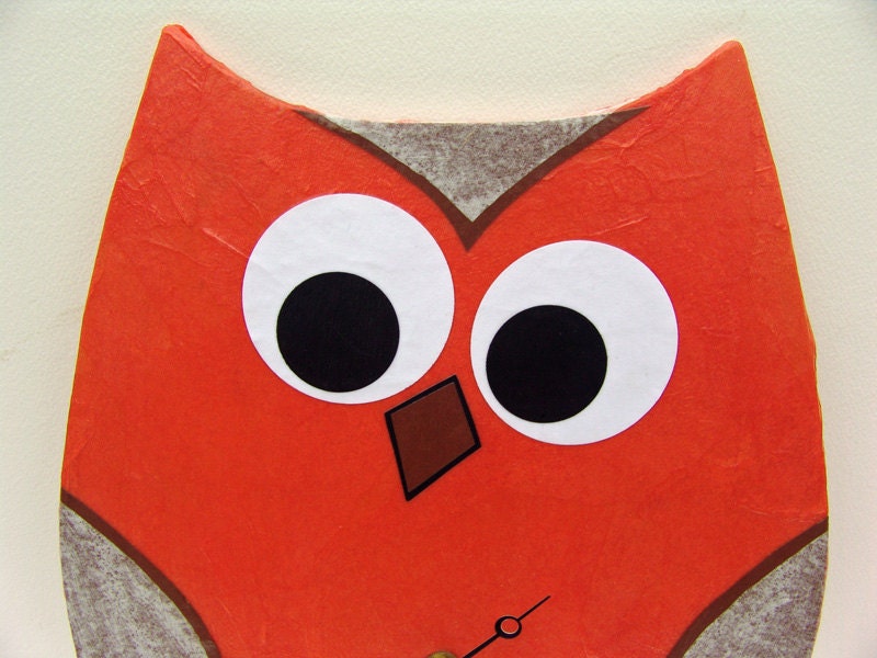 Original Modern Abstract Orange Owl Art Clock