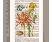 Bouquet of FLOWERS Artwork on a page from vintage Dictionary -Upcycled Book Print