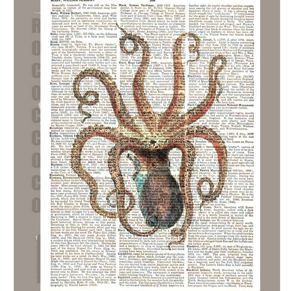OCTOPUS  -ARTWORK  printed on Repurposed Vintage Dictionary page -Upcycled Book Print